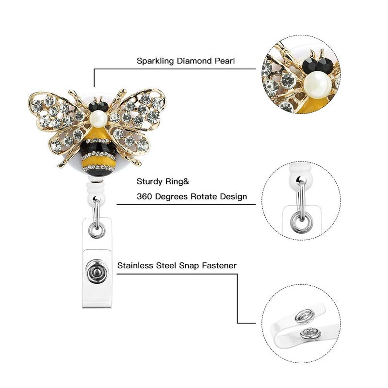 Soleebee Bling Bling Retractable Badge Reel Holder ID Badge Holder with Belt Clip for Nurse, 25.6 Inches Retractable Cord (Crystal Bee Yellow) - Image 4
